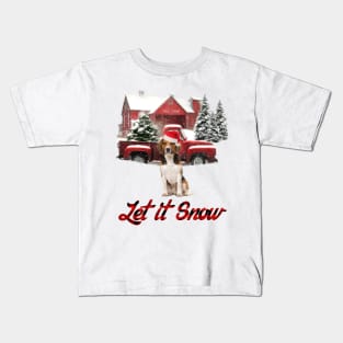 Beagle Let It Snow Tree Farm Red Truck Christmas Kids T-Shirt